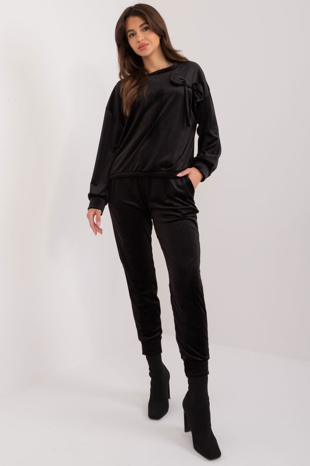 Italy Moda Black Velvet High Waisted Co-Ord Set
