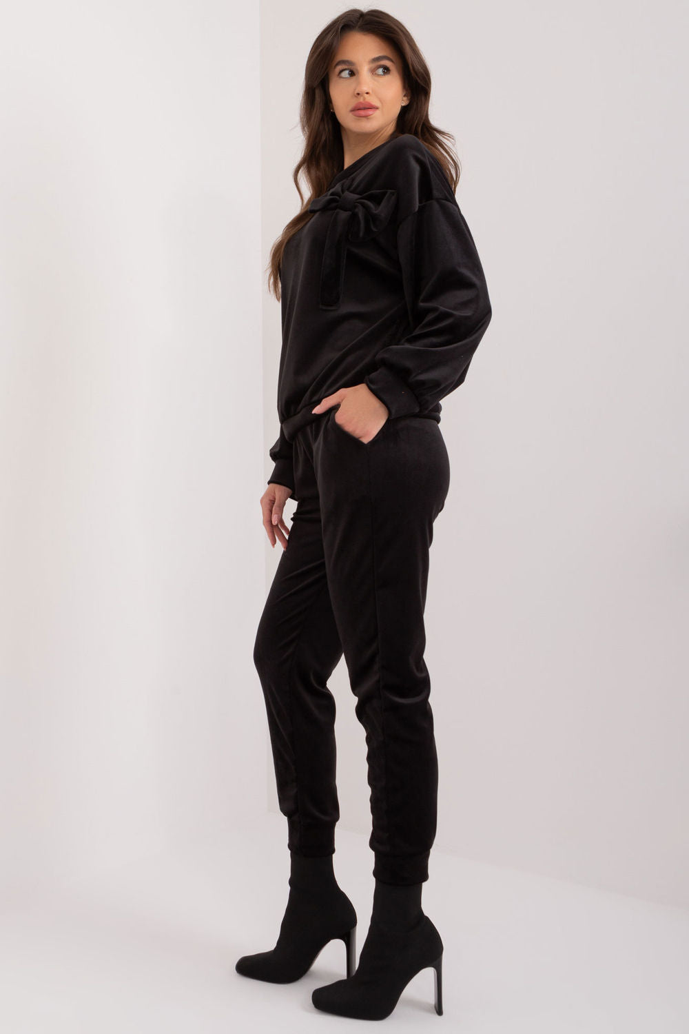Italy Moda Black Velvet High Waisted Co-Ord Set - view 2