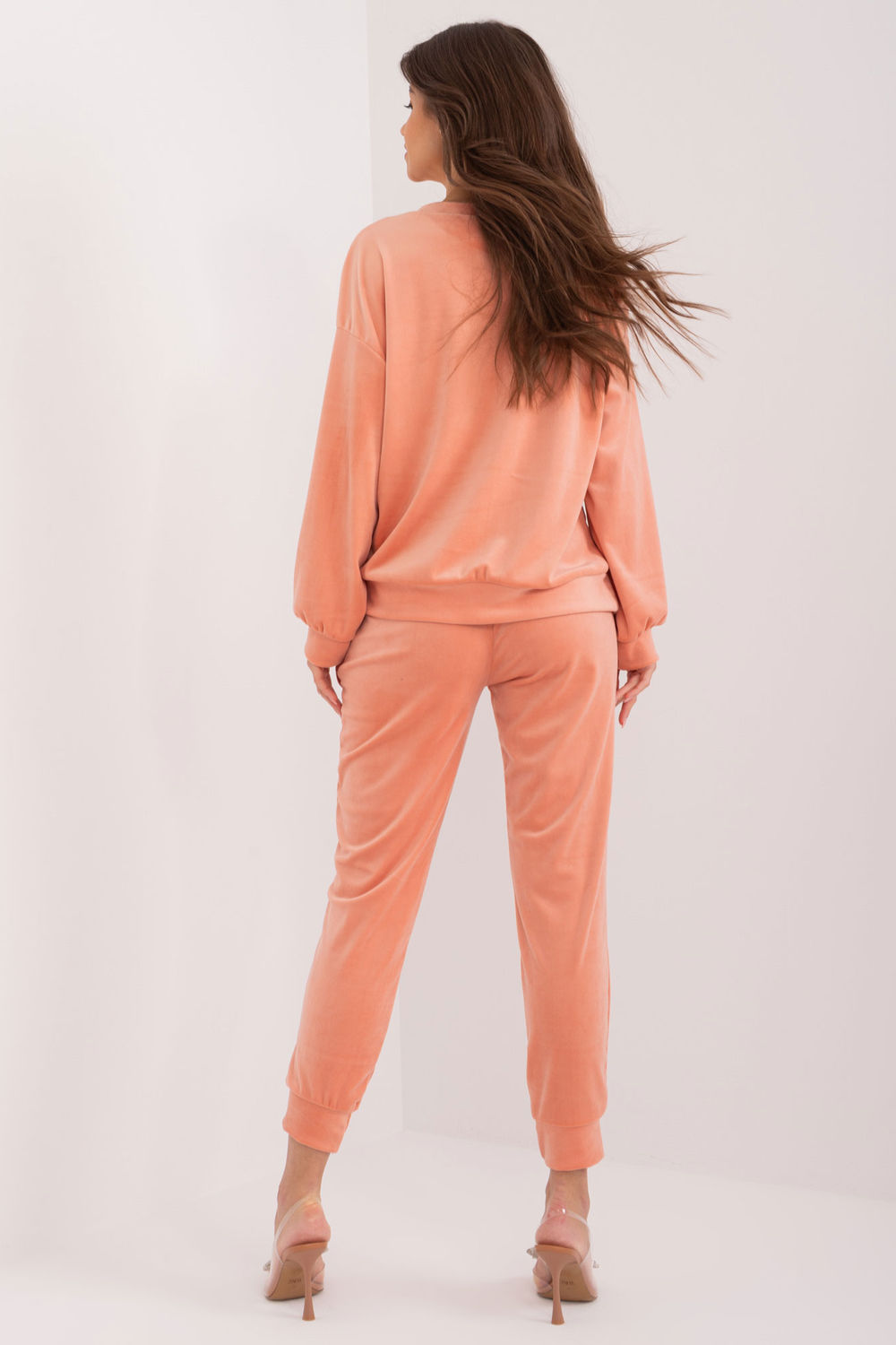 Italy Moda Peach Velvet High Waisted Co-Ord Set - view 3
