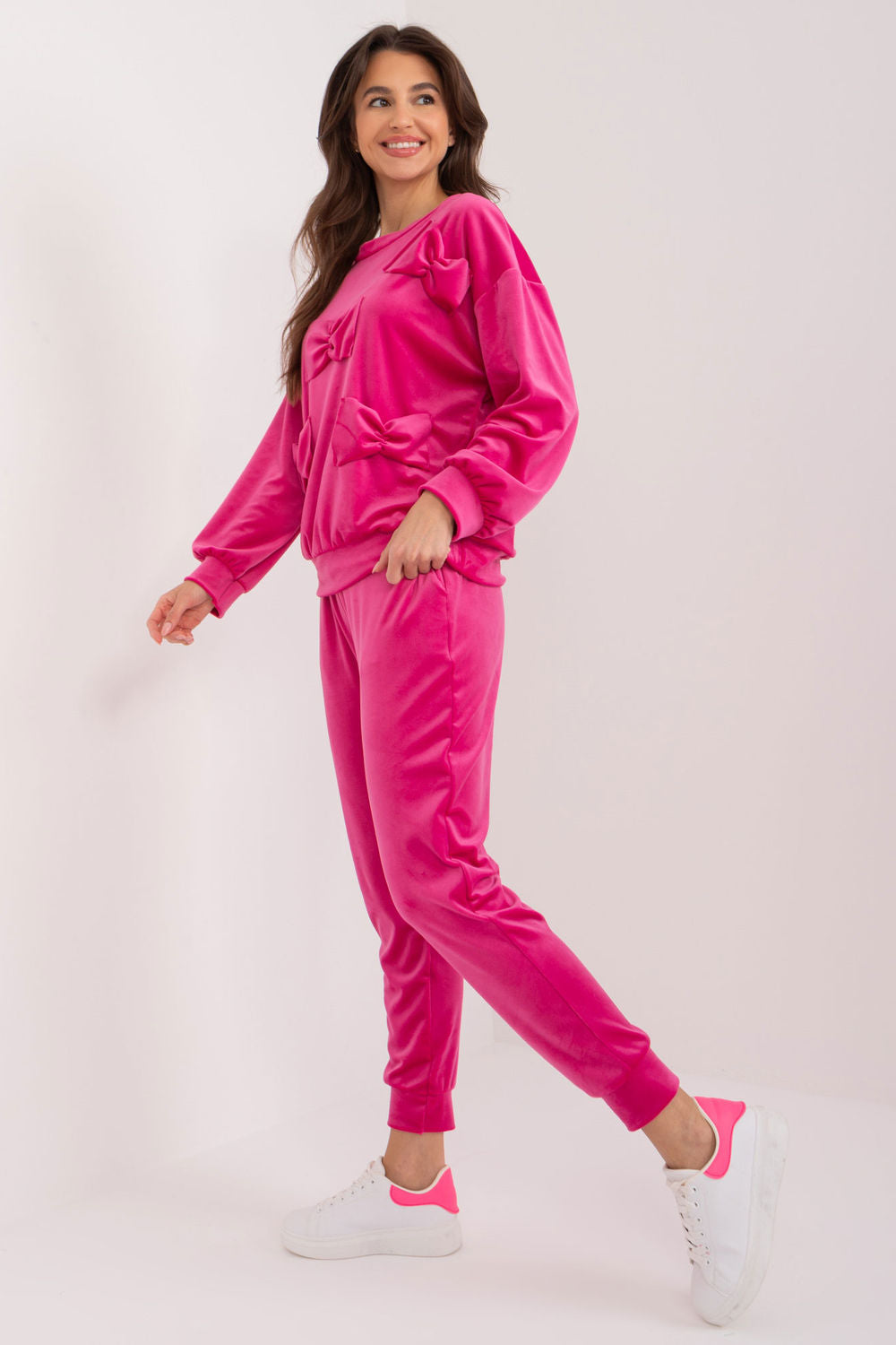Italy Moda Fuchsia Velvet High Waisted Long Sleeve Co-Ord Set - view 3