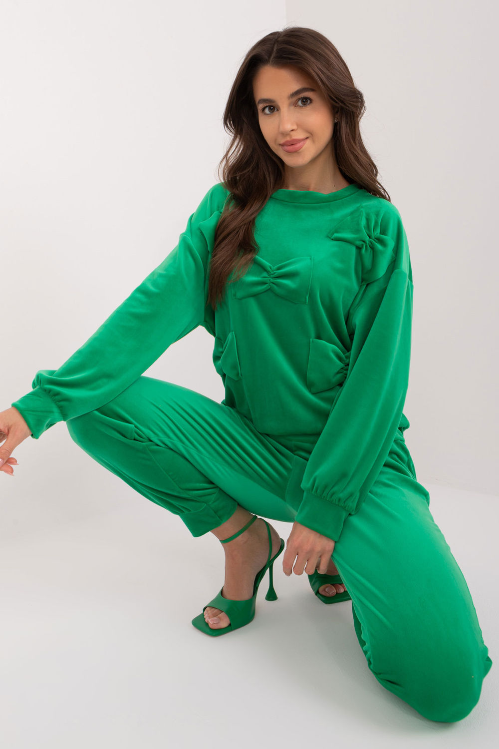 Italy Moda Green Velvet High Waisted Co-Ord Set