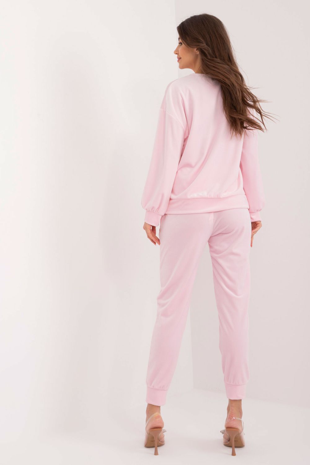 Italy Moda Light Pink Velvet High Waisted Co-Ord Set - view 3