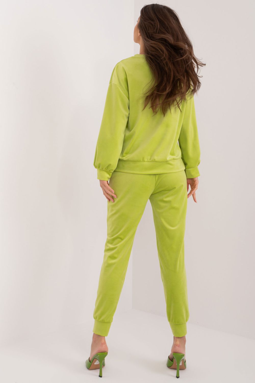 Italy Moda Lime Velvet High Waisted Co-Ord Set - view 3