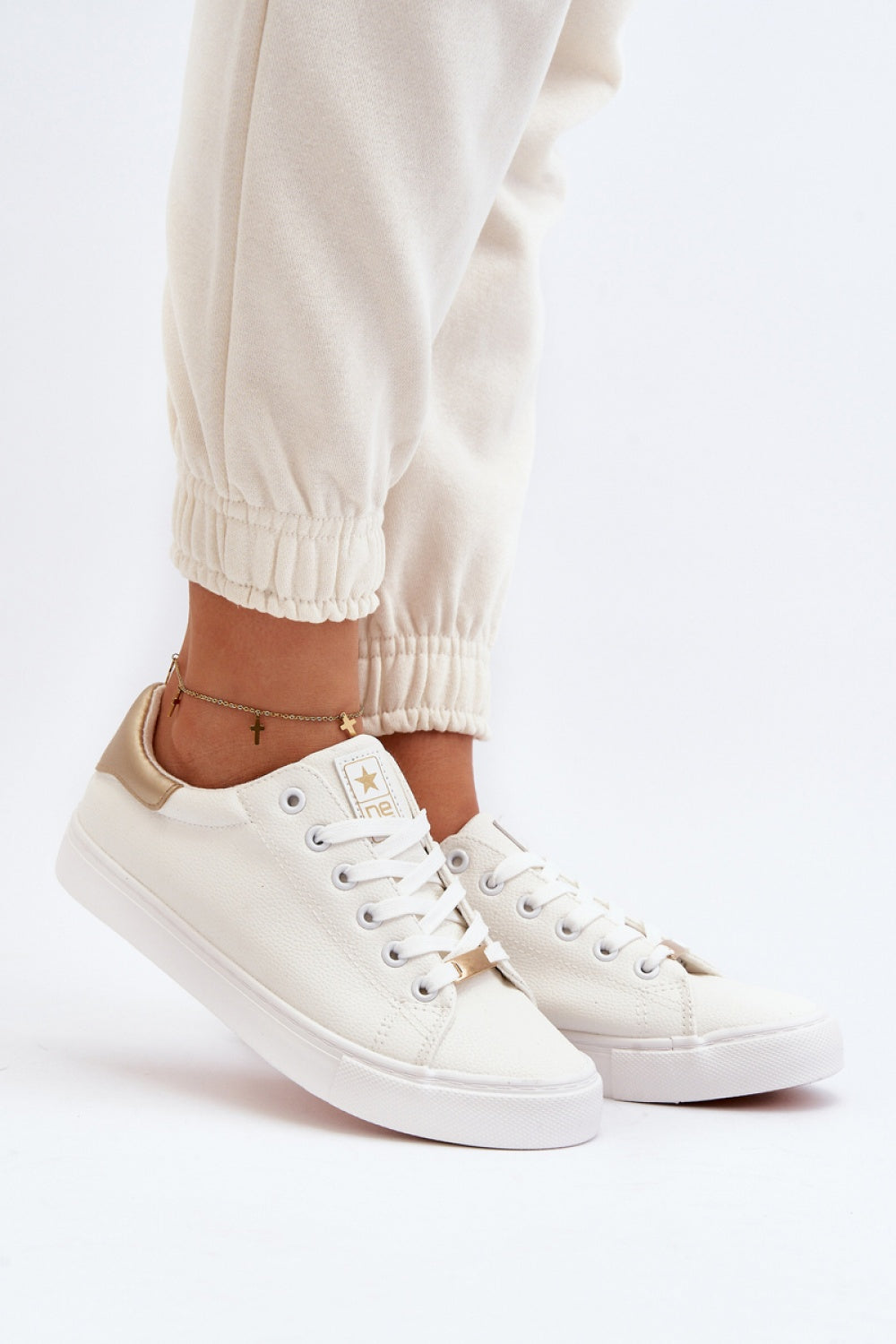 Step In Style Tiraelle White Faux Leather Lace Up Trainers
