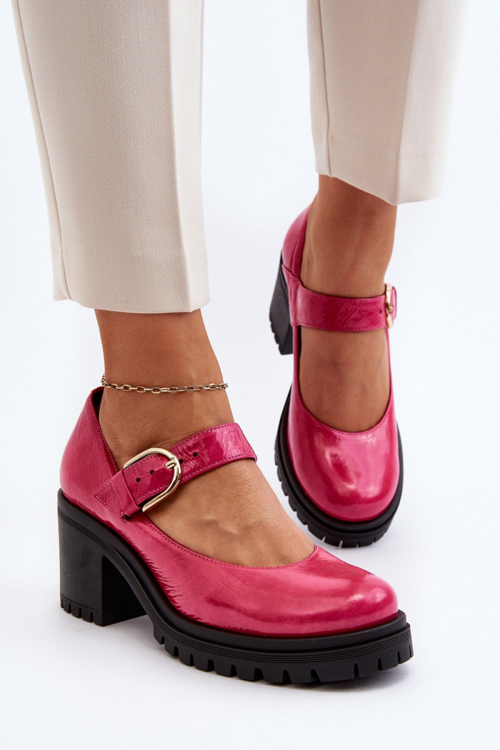 Step In Style Zazoo Fuchsia Leather Court Shoes