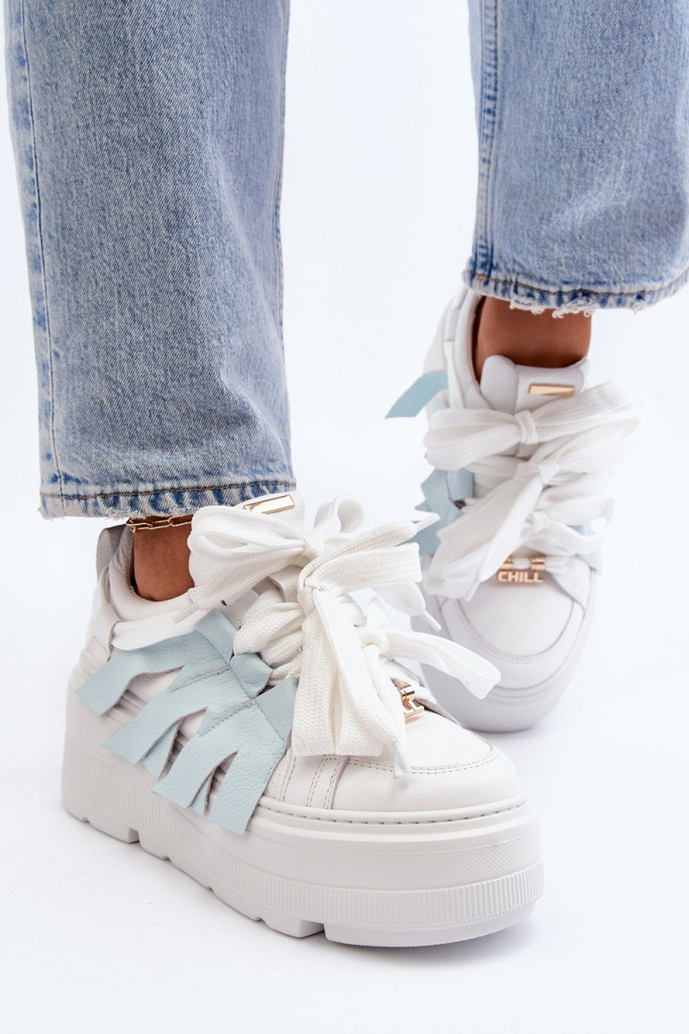 Step In Style Blue Leather Platform Trainers