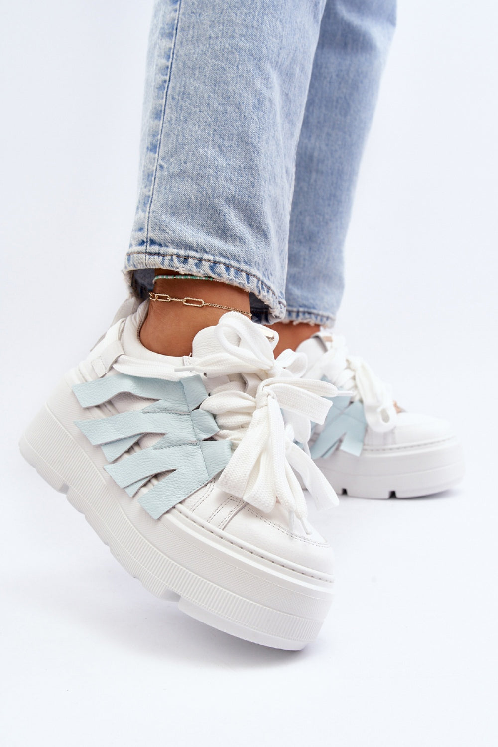 Step In Style Blue Leather Platform Trainers - view 3