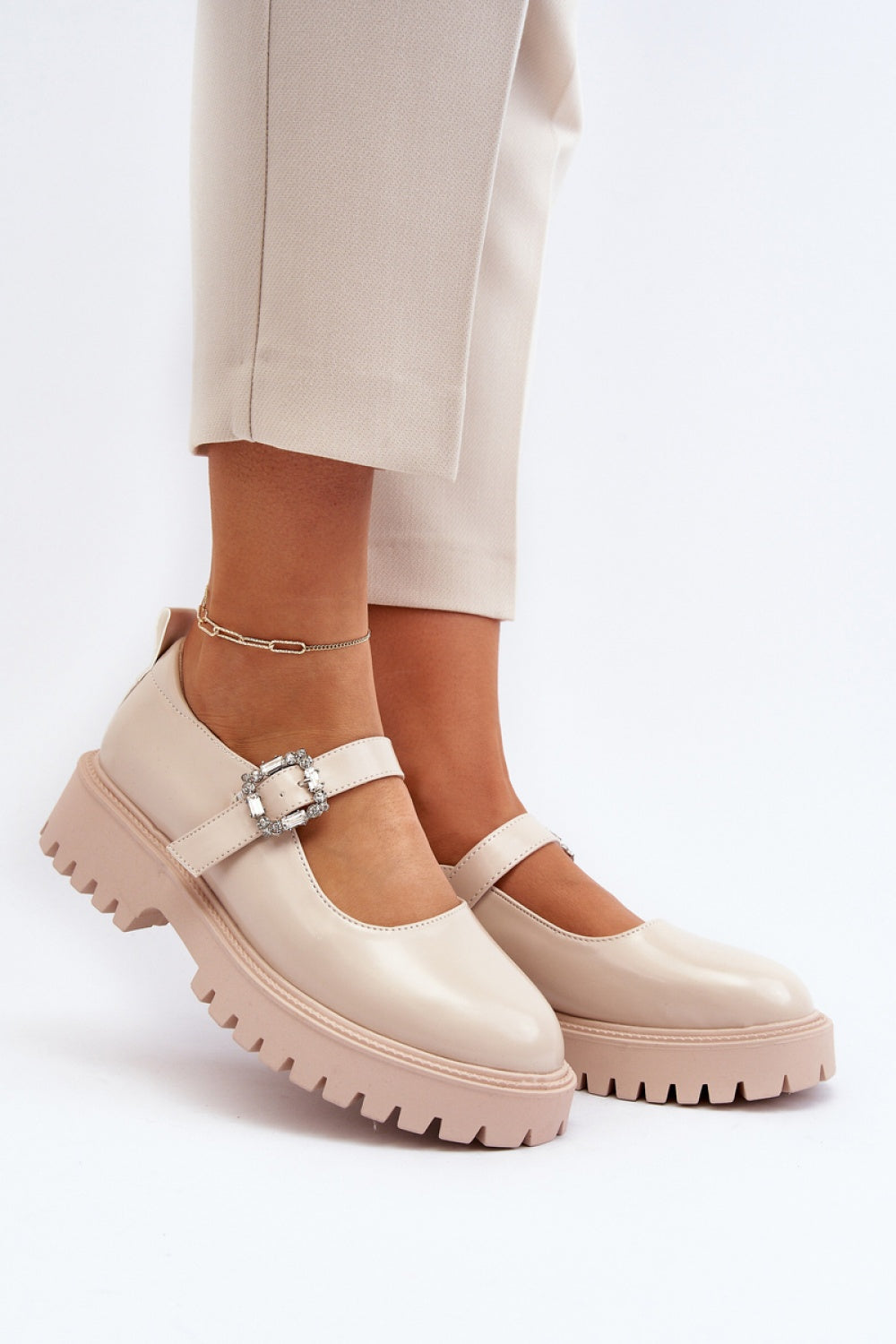 Step In Style Lindnessa Beige Faux Leather Platform Heeled Shoes