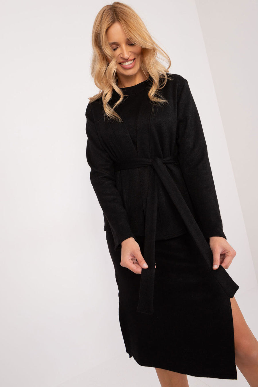 Lakerta Black Sleeveless Dress Co-Ord Set