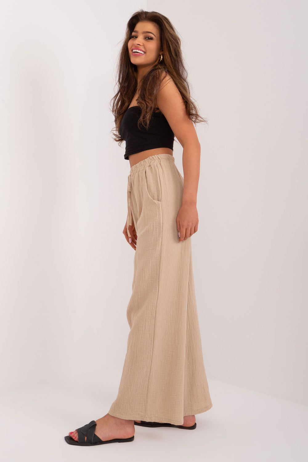 Italy Moda Beige Straight Trousers - view 2
