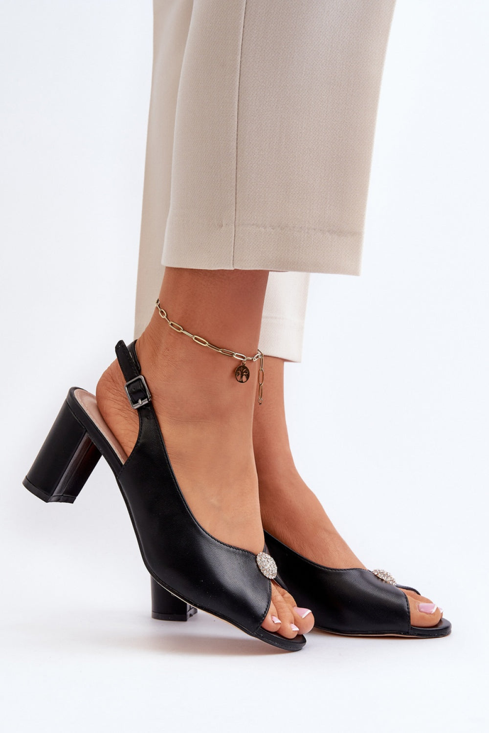 Step In Style Trasea Black Faux Leather Sandals