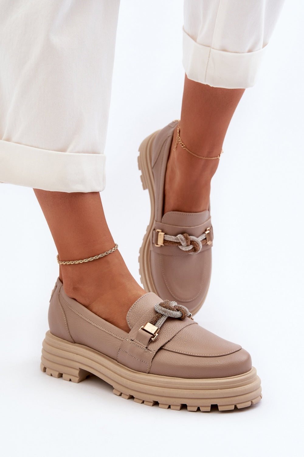 Step In Style Laura Messi Dark Beige Leather Platform Moccasins - view 3