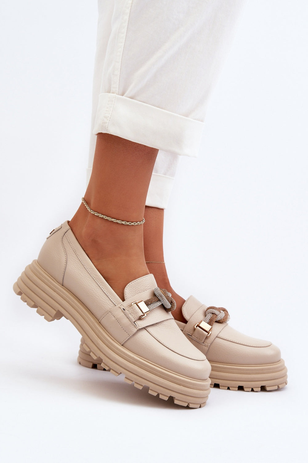 Step In Style Laura Messi Beige Leather Platform Moccasins - view 3