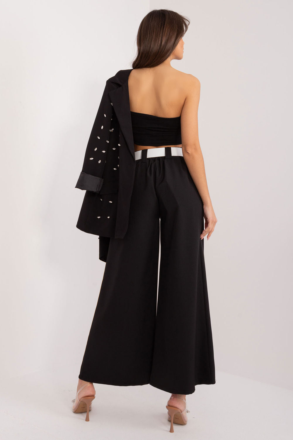 Italy Moda Black Polyester Wide Leg High Waisted Trousers - view 3