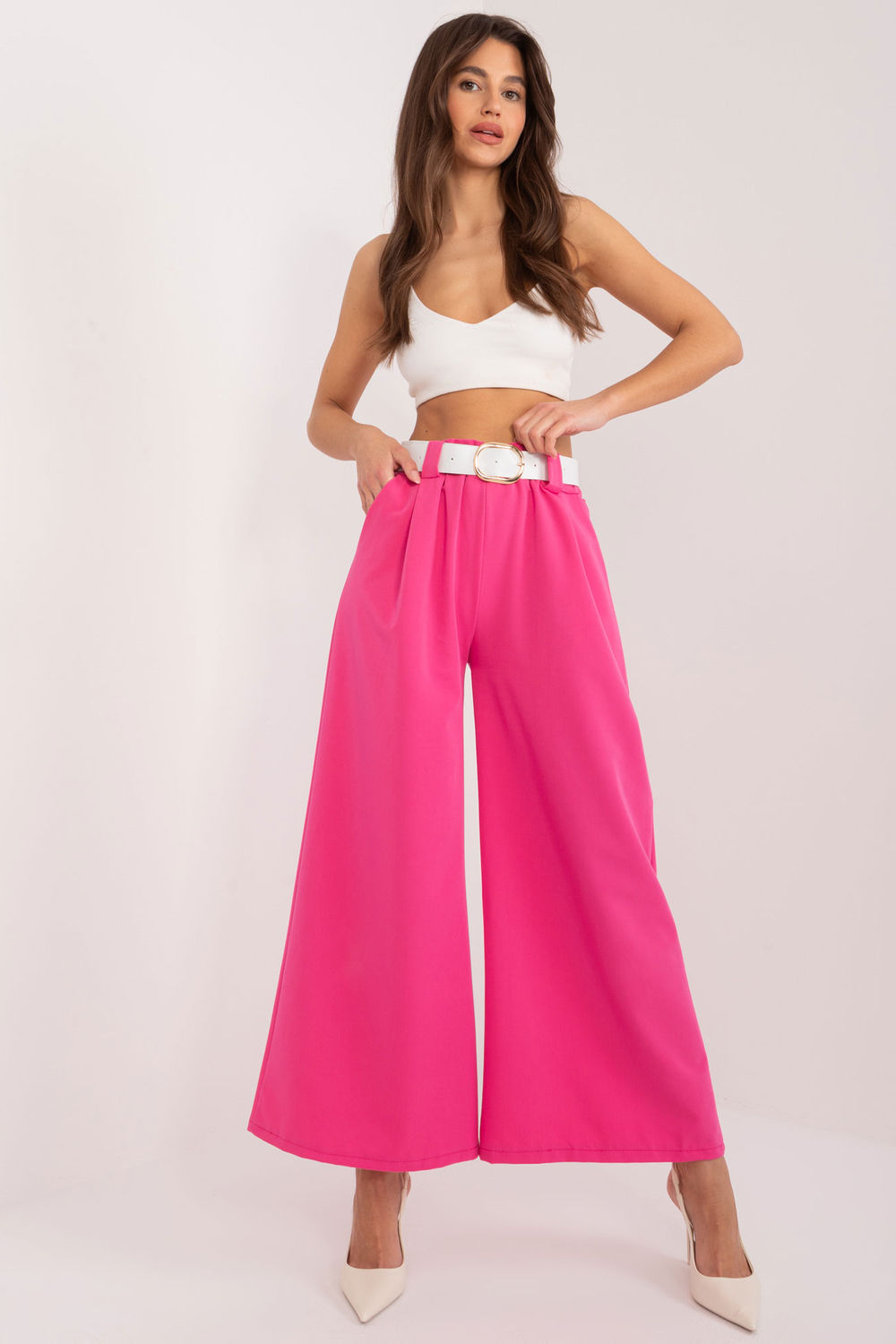 Italy Moda Fuchsia Wide Leg High Waisted Trousers