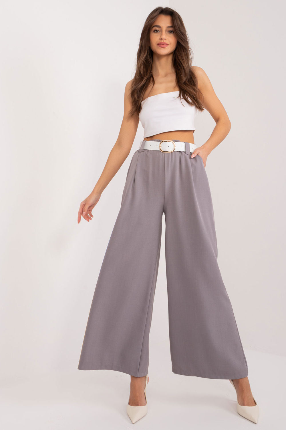Italy Moda Grey Wide Leg High Waisted Trousers