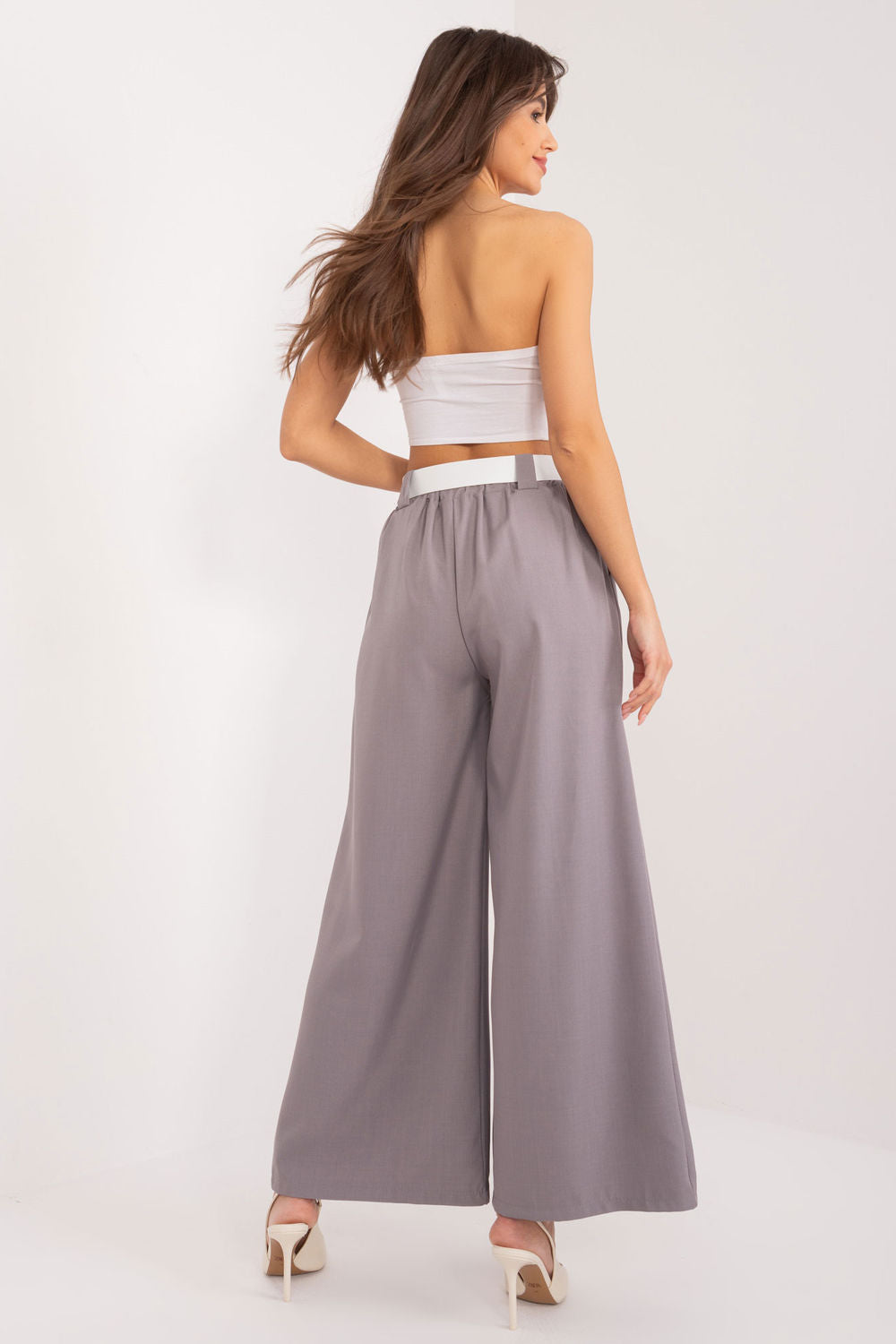 Italy Moda Grey Wide Leg High Waisted Trousers - view 3