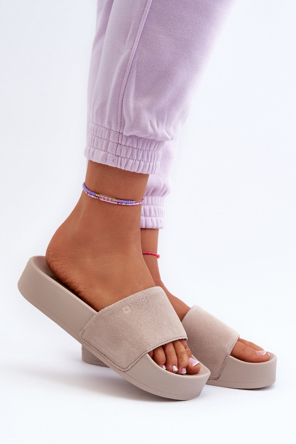 Step In Style Beige Suede Platform Flip Flops