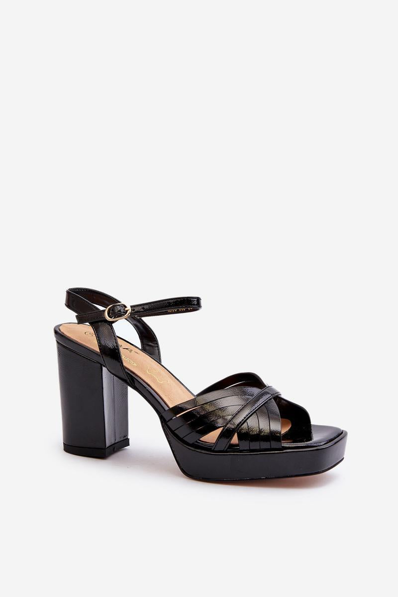 Step In Style Black Heeled Sandals with Buckle - view 2
