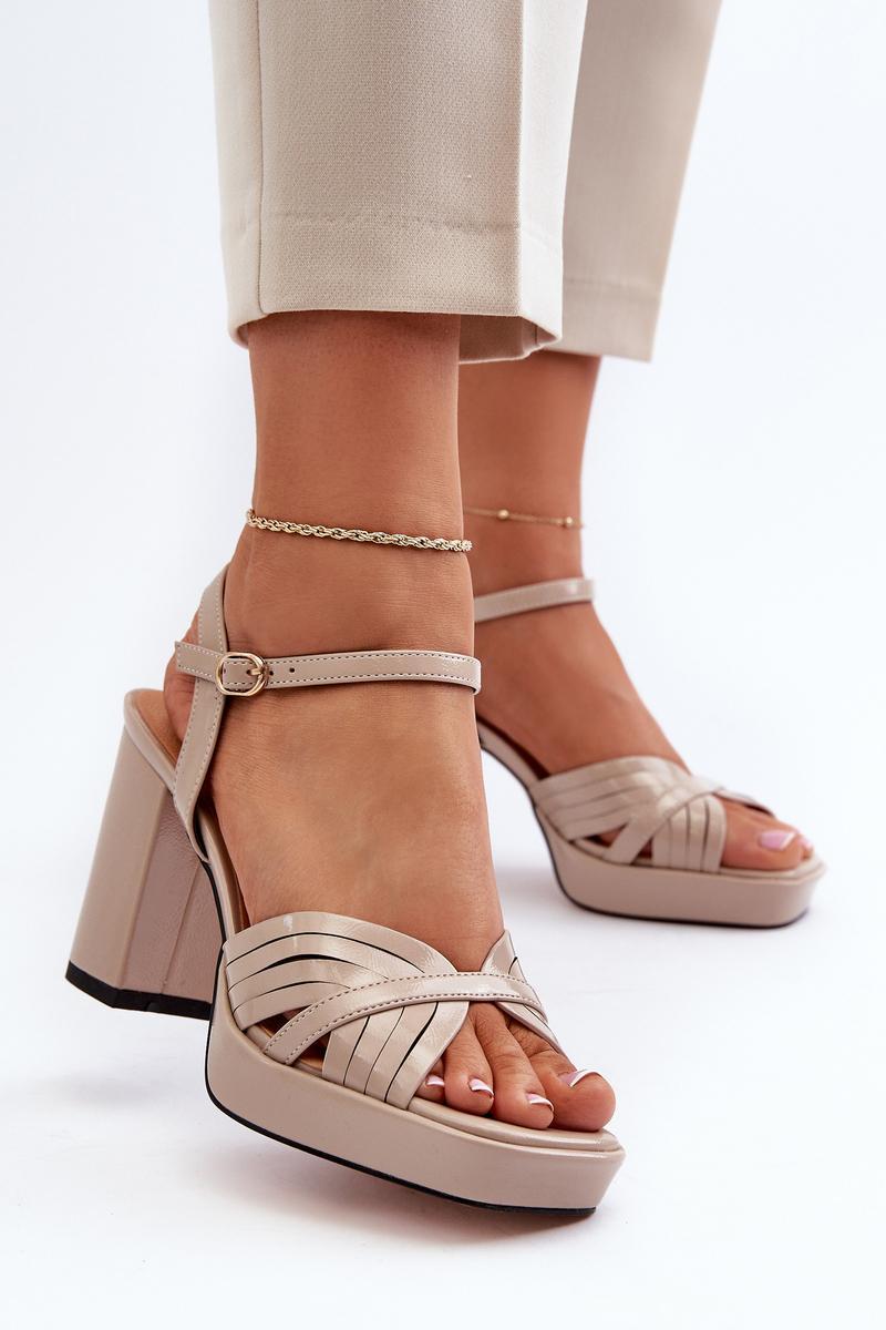 Step In Style Beige Heeled Sandals with Buckle - view 3
