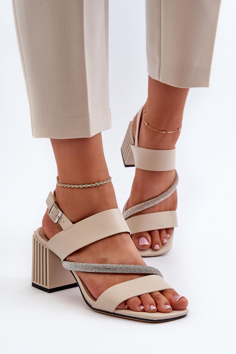 Step In Style Beige Faux Leather Heeled Sandals - view 3