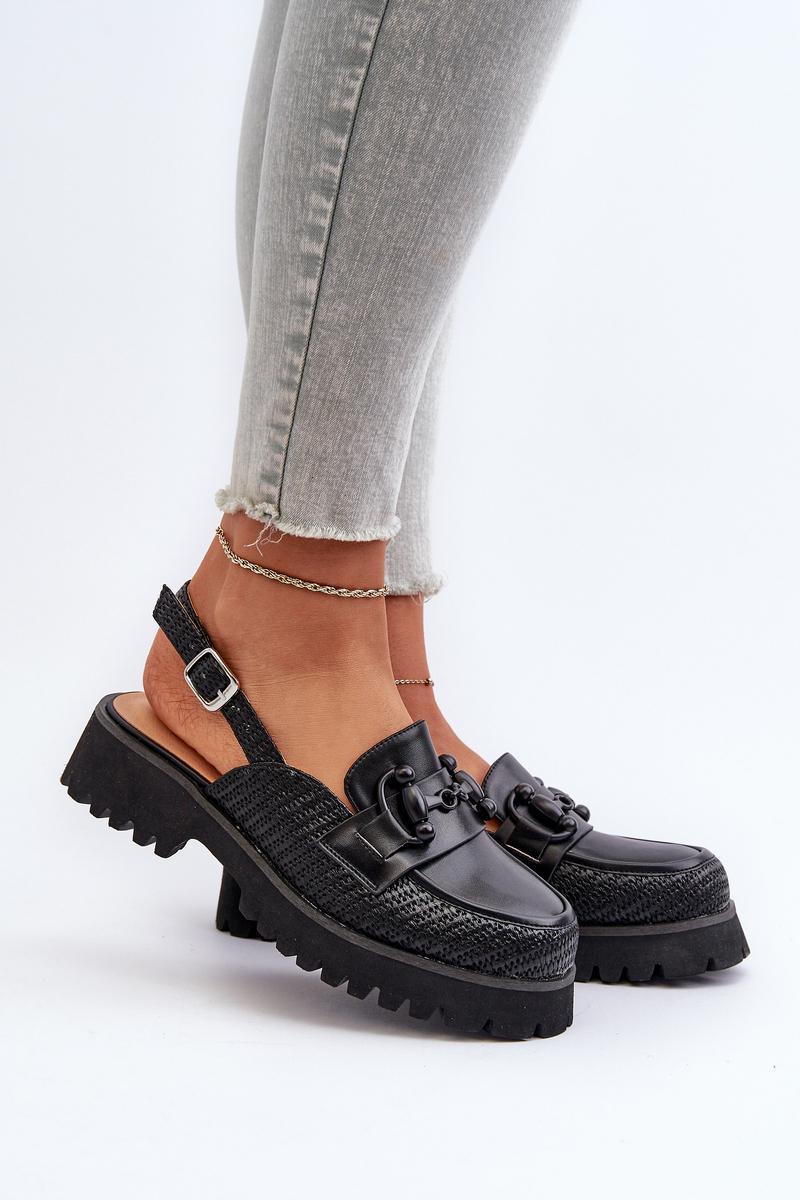 Step In Style Black Faux Leather Flat Heeled Sandals