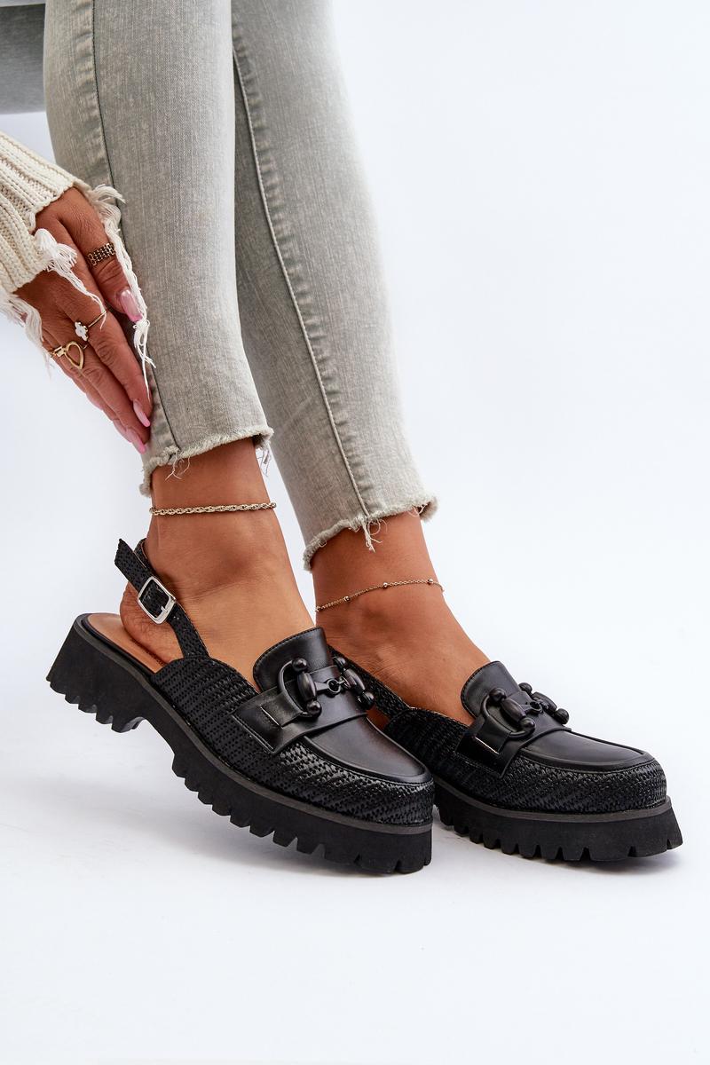 Step In Style Black Faux Leather Flat Heeled Sandals - view 3