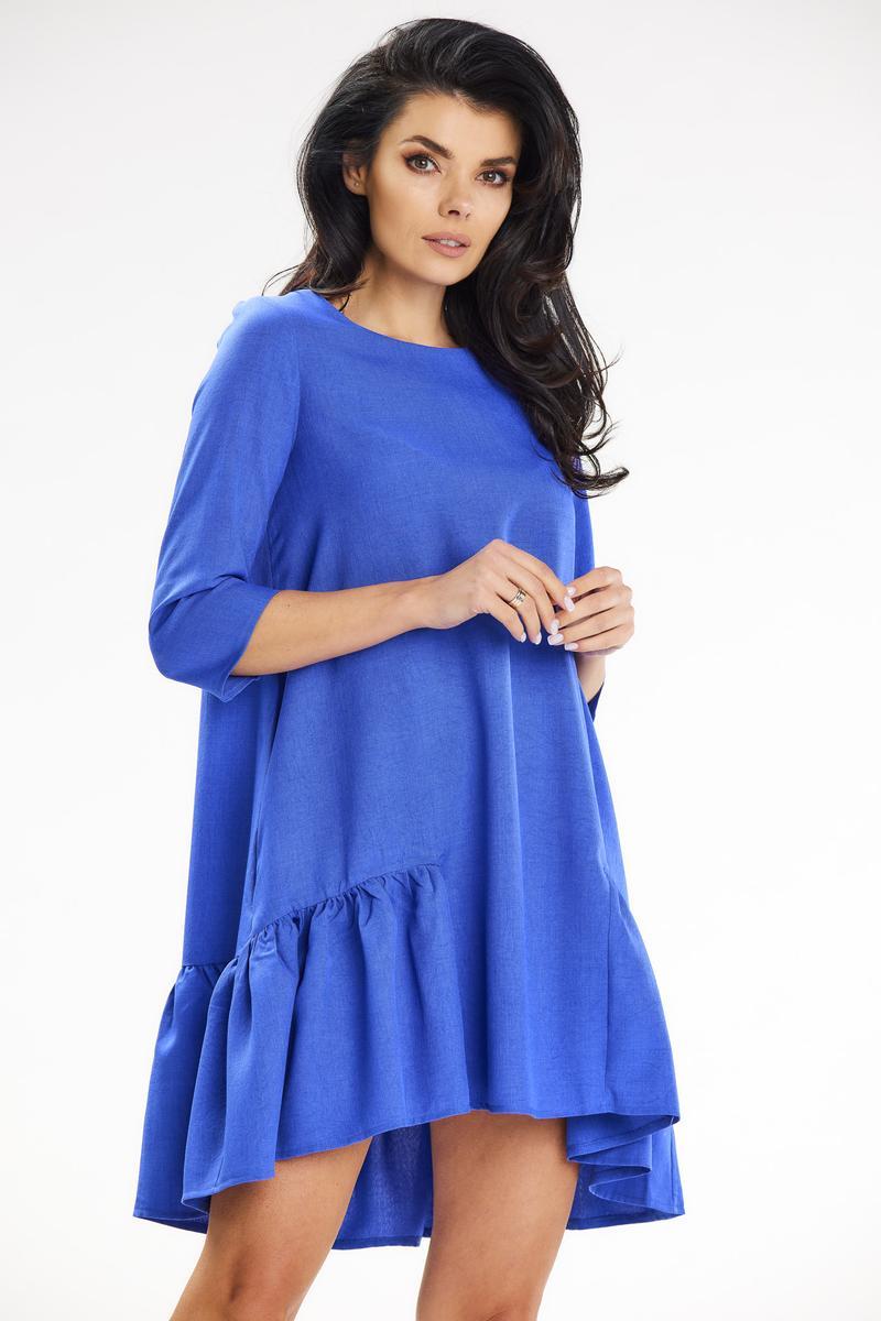 Awama Blue Loose Fit Mini A-Line Dress