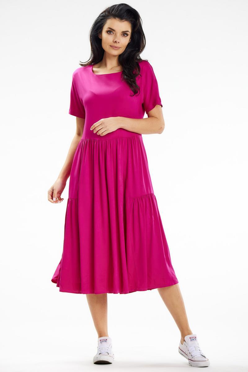 Awama Fuchsia Midi Short Sleeve Dress