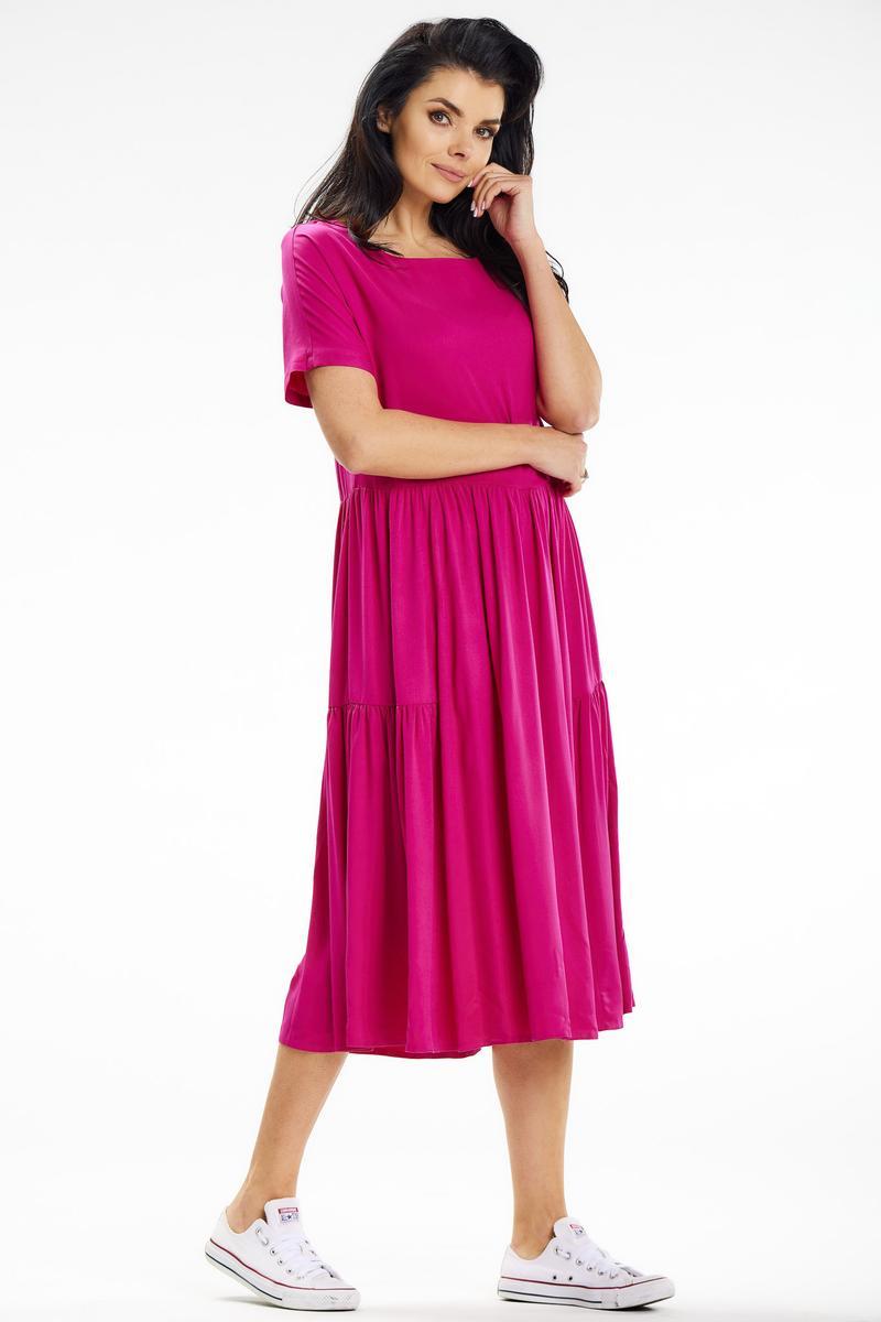 Awama Fuchsia Midi Short Sleeve Dress - view 2