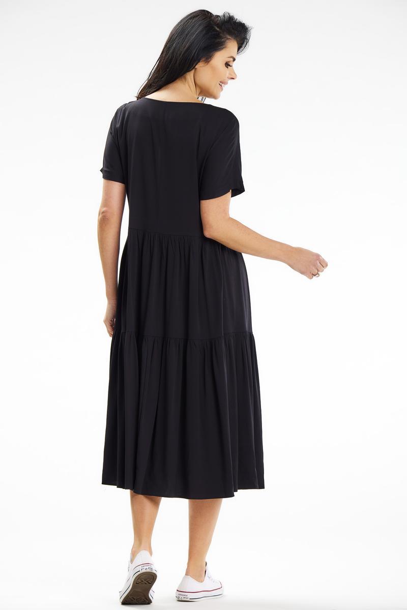Awama Black Boat Neck Midi Short Sleeve Dress - view 3