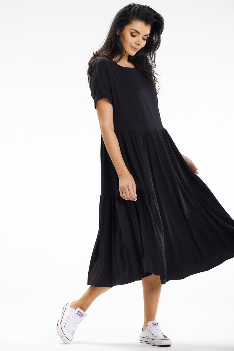 Awama Black Boat Neck Midi Short Sleeve Dress - view 4