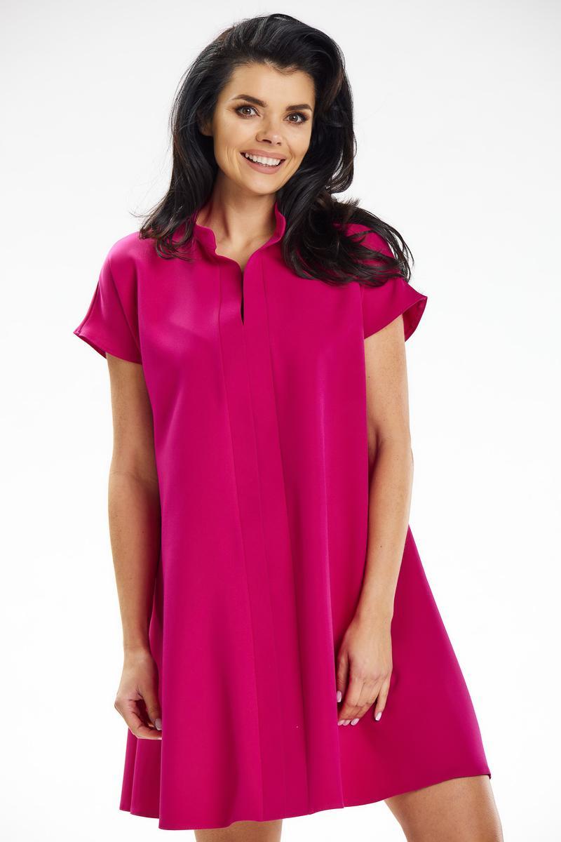 Awama Fuchsia Mini A-Line Short Sleeve Dress