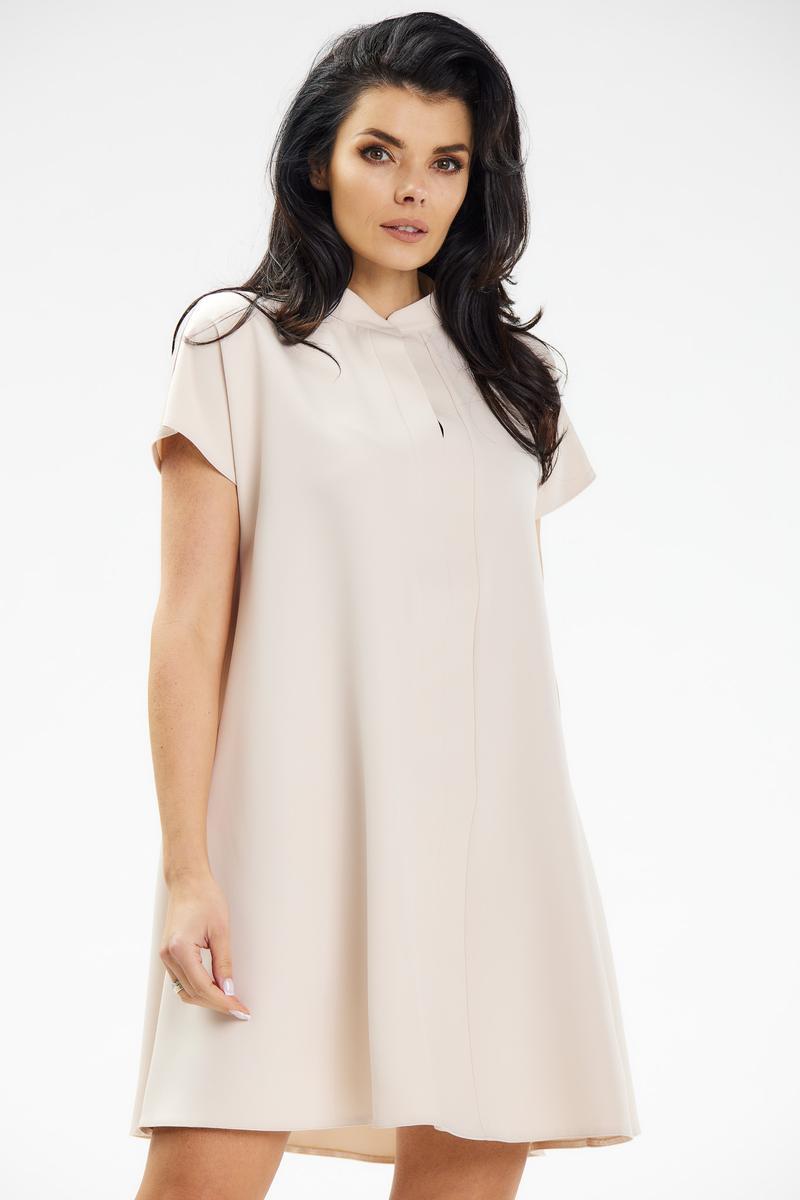 Awama Beige Mini A-Line Dress