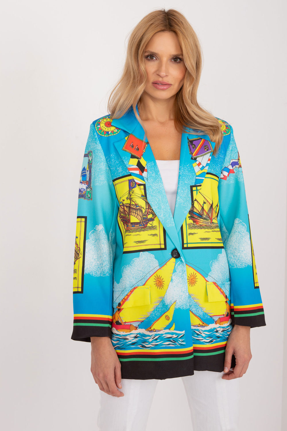 Italy Moda Blue Polyester Long Sleeve Jacket