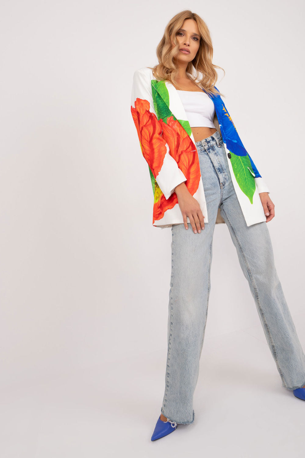Italy Moda Ecru Polyester Floral Long Sleeve Jacket - view 2