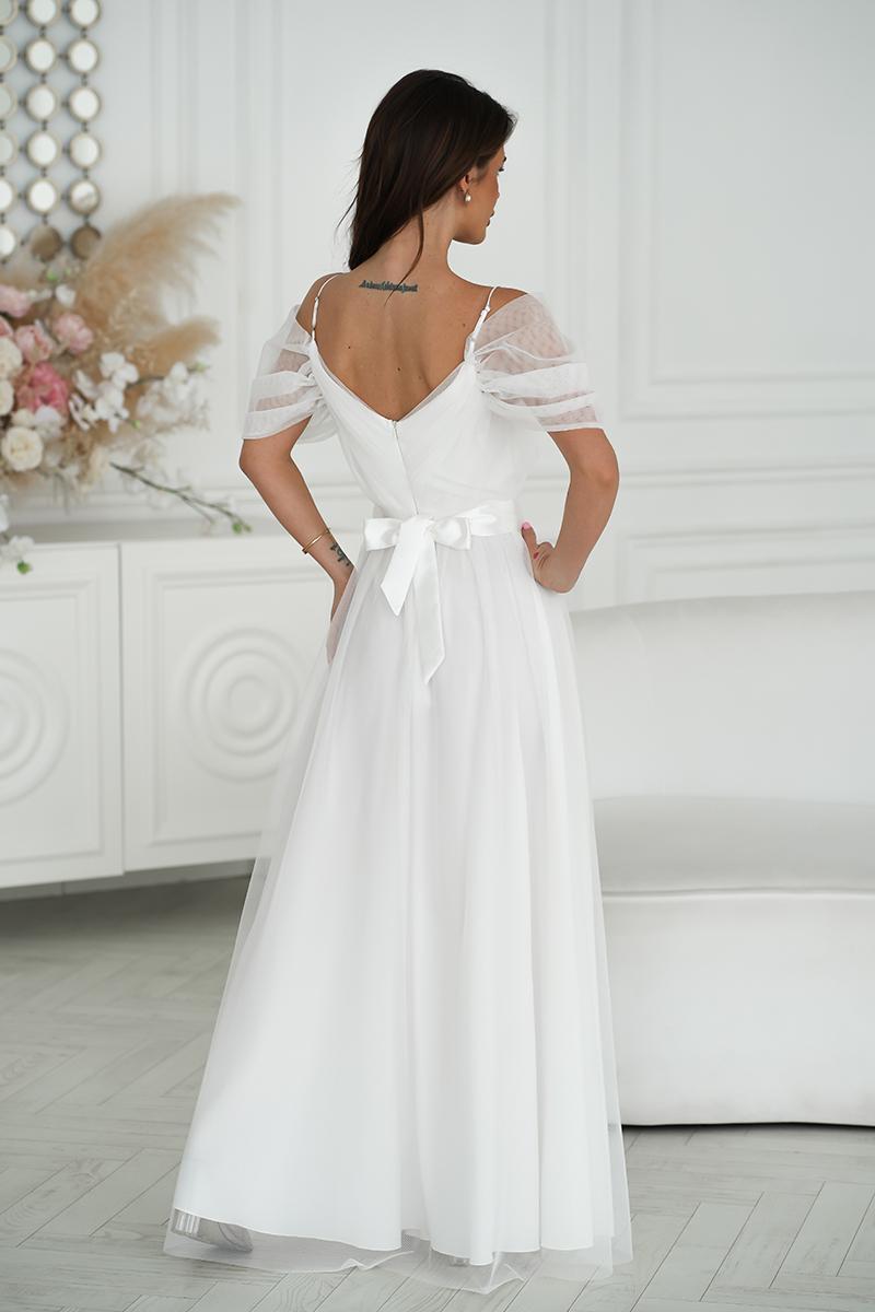 Bicotone Ecru Satin Flared Maxi Dress - view 3
