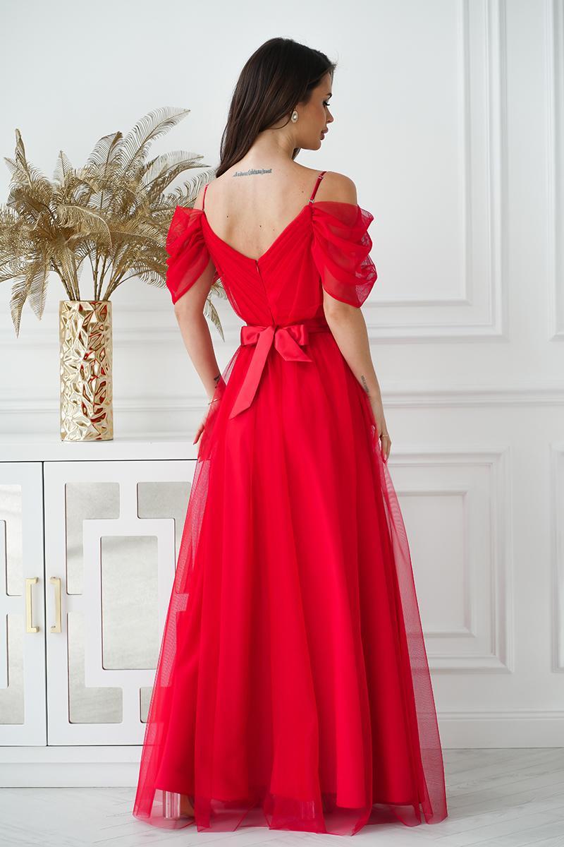 Bicotone Red Satin Flared Maxi Dress - view 3