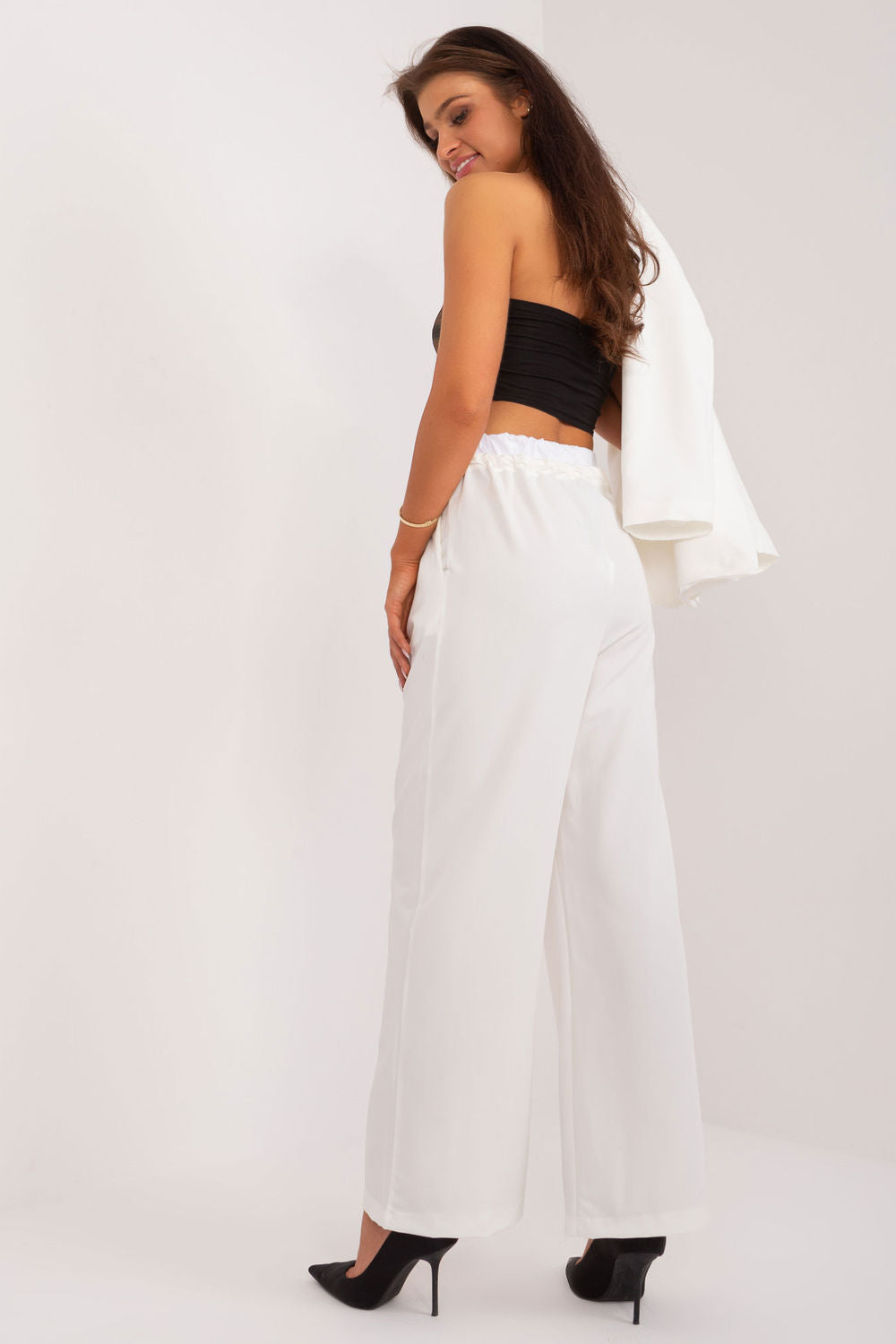 Italy Moda Ecru High Waisted Trousers - view 3