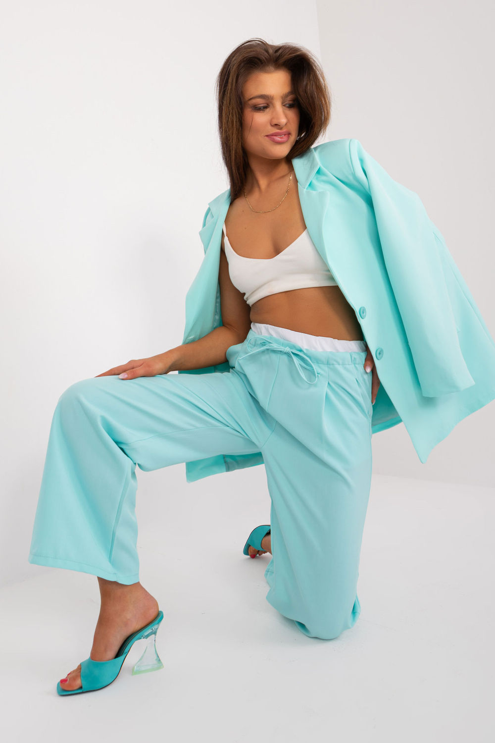 Italy Moda Mint High Waisted Trousers - view 2