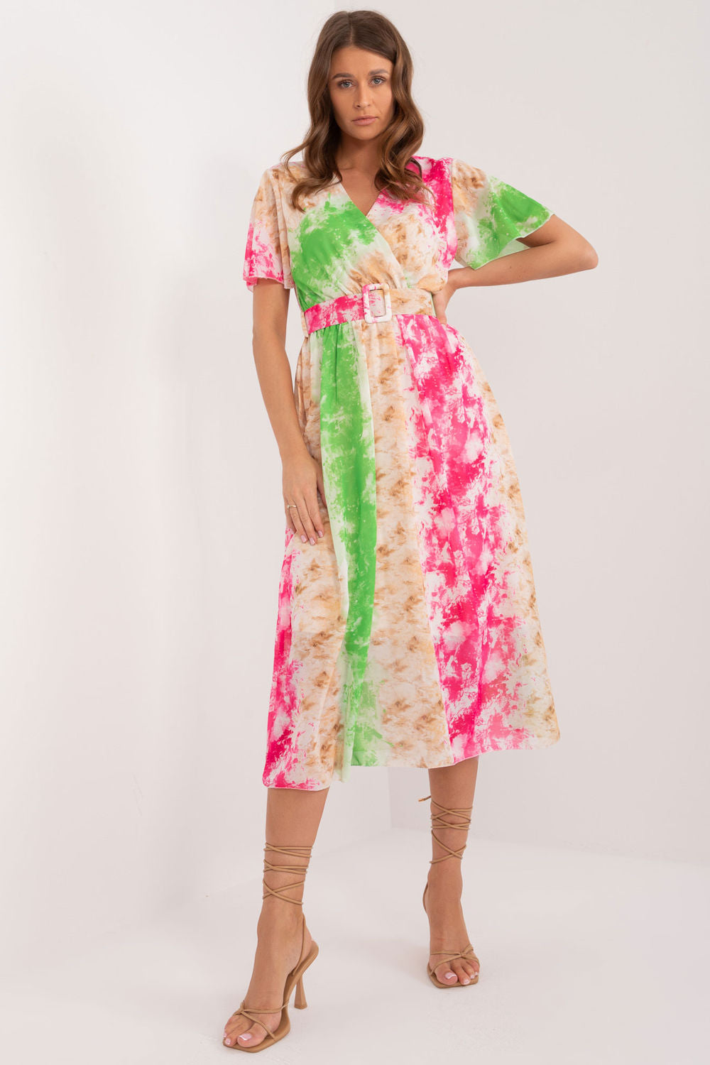 Italy Moda Dark Pink Midi Short Sleeve Dress