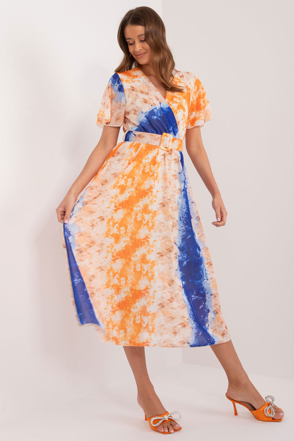 Italy Moda Orange Midi Short Sleeve Dress - view 2