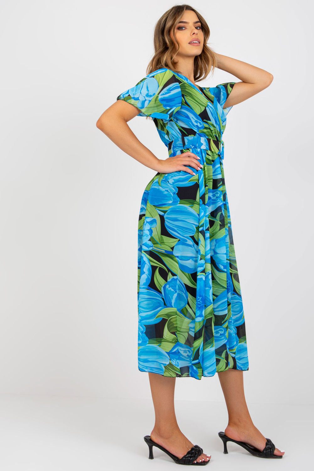 Italy Moda Blue Midi Floral Pleated Dress - view 2