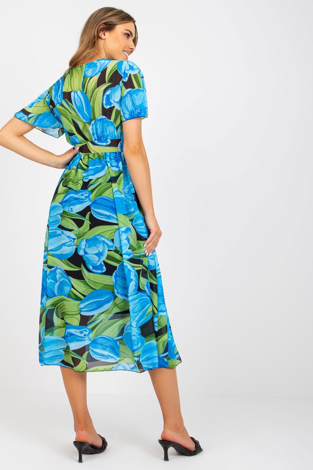 Italy Moda Blue Midi Floral Pleated Dress - view 3
