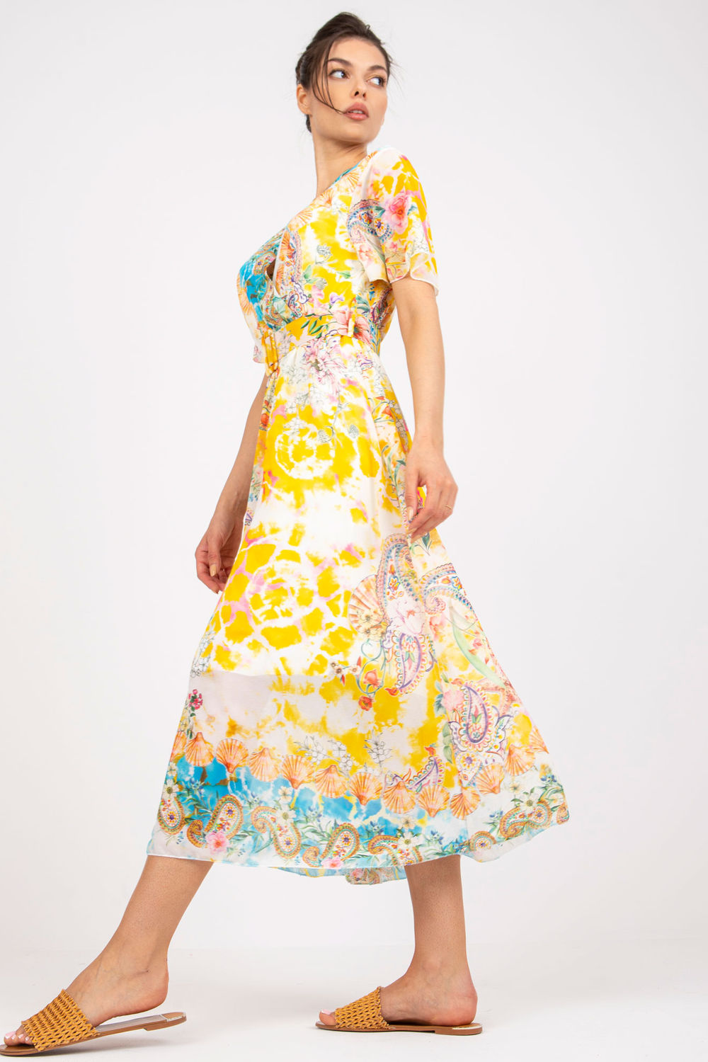 Italy Moda Yellow Midi Wrap Dress - view 2