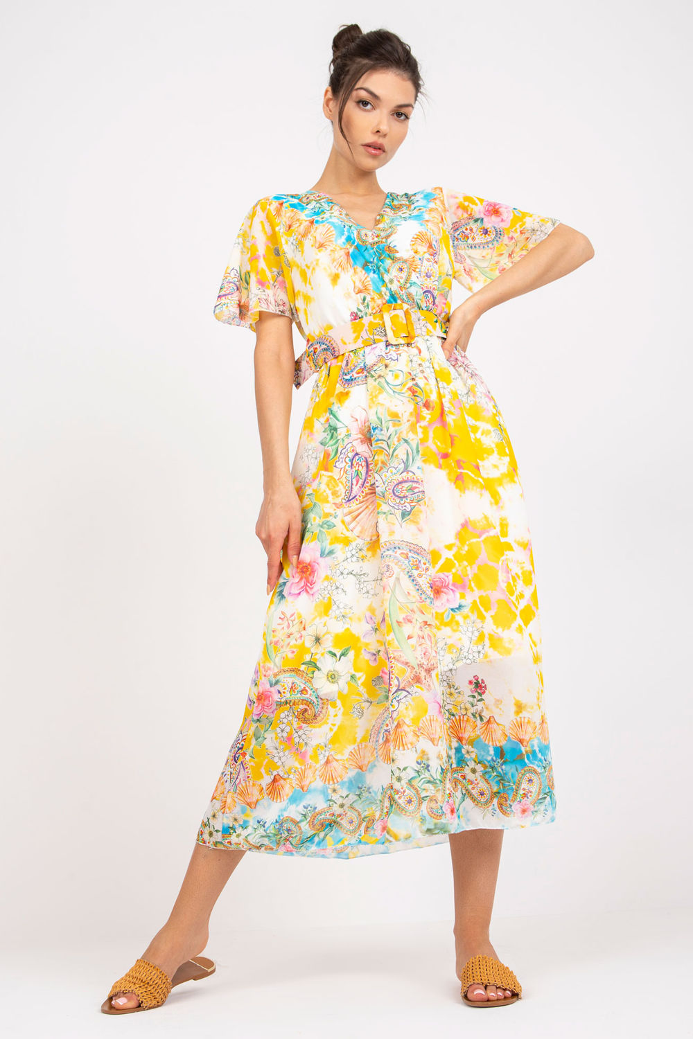 Italy Moda Yellow Midi Wrap Dress - view 4