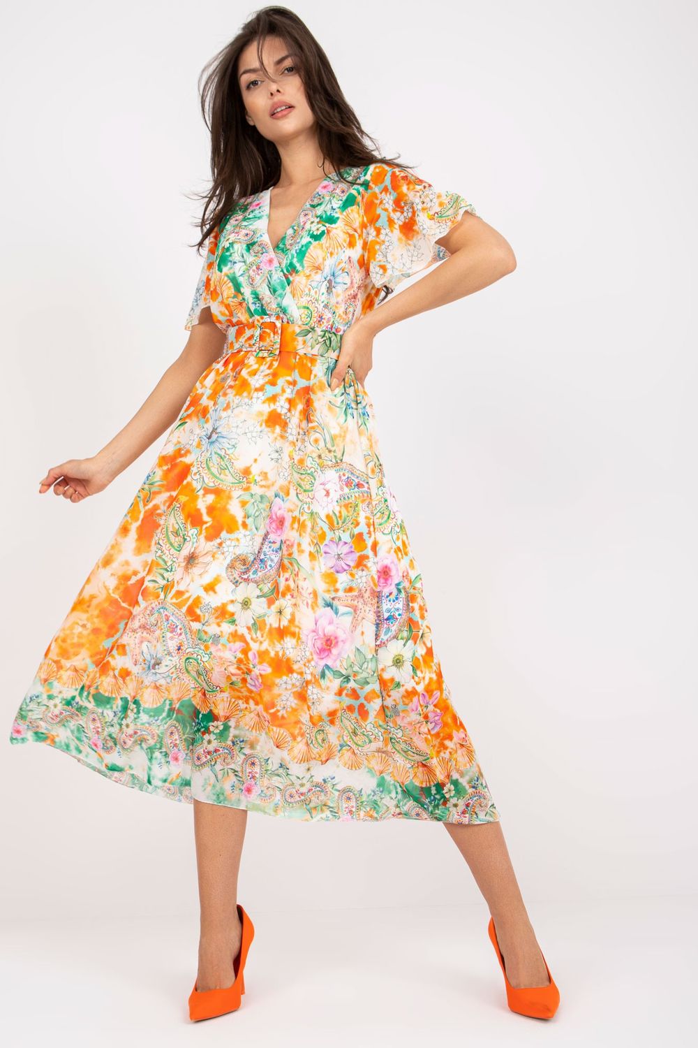 Italy Moda Orange Midi Wrap Dress