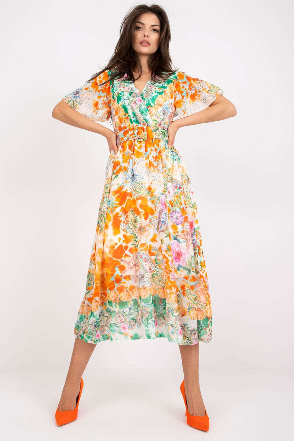 Italy Moda Orange Midi Wrap Dress - view 2