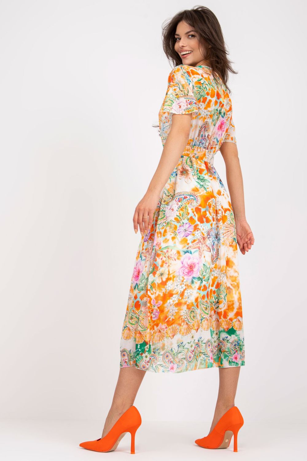 Italy Moda Orange Midi Wrap Dress - view 3