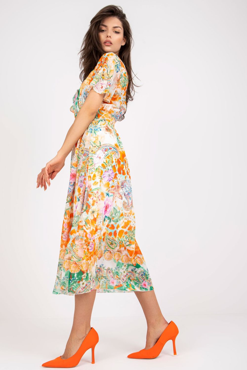 Italy Moda Orange Midi Wrap Dress - view 4